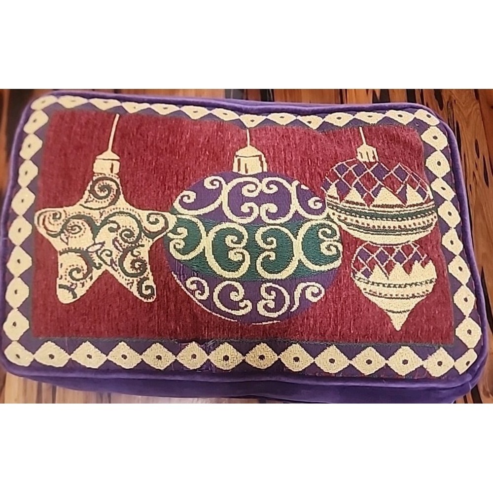 Unique Christmas Decorative Throw Pillow Purple Velour Ornaments 12x18 Inch Deco